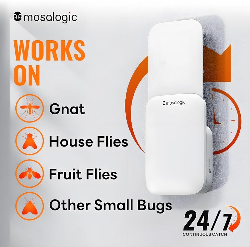 mosalogic Fruit Fly Traps for Indoors Gnat Trap for House Indoor-600 Sqft Protection Area UV Fly Insect Trapper for Fruit Flies，Gnats，Mosquito，and Other Flying Insect Plug-in Bug Killer White 2Pack - Image 3